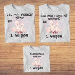 Set 3 tricouri pentru aniversarea de 1 an, taiere mot, Lebede, Bumbac, Alb, TM41 - imagine 4