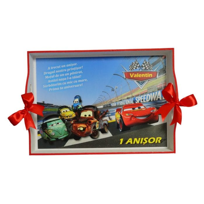 Set Mot Personalizat, Cars, 5 Piese, Lemn, Rosu, 20x30cm, SMD020 - imagine 2