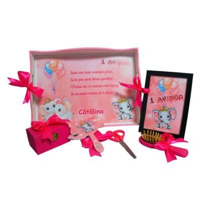 Set Mot Personalizat, Elefantica, 6 Piese, Lemn, Roz, 20x30cm, SMD023