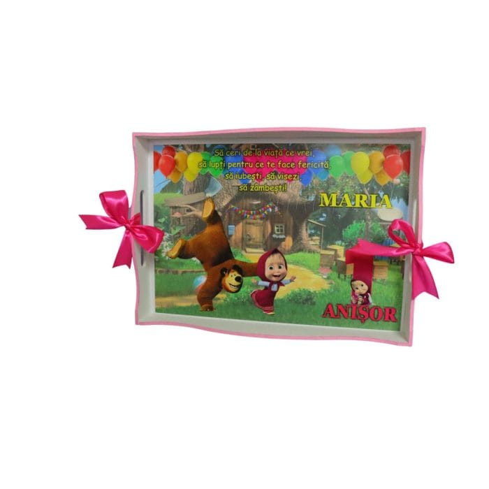 Set Mot Personalizat, Masha si Ursul, 5 Piese, Lemn, Roz, 20x30cm, SMD033 - imagine 2