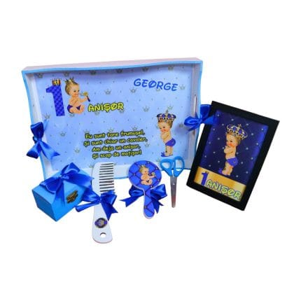 Set Mot Personalizat, Micul Print, 6 Piese, Lemn, Albastru, 20x30cm, SMD039