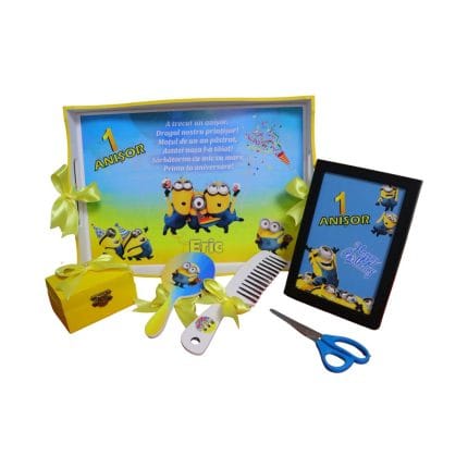Set Mot Personalizat, Minioni, 6 Piese, Lemn, Galben, 20x30cm, SMD042