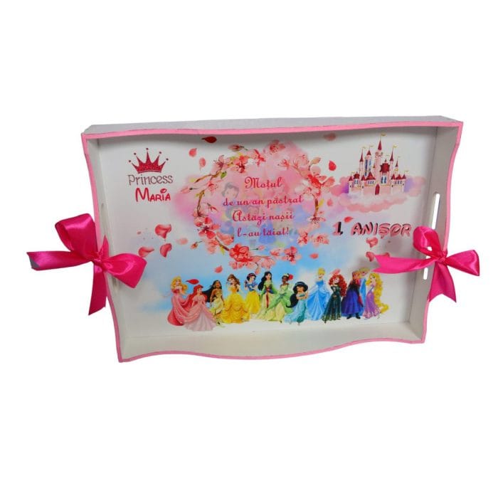 Set Mot Personalizat, Printesele Disney, 5 Piese, Lemn, Roz, 20x30cm, SMD050 - imagine 2