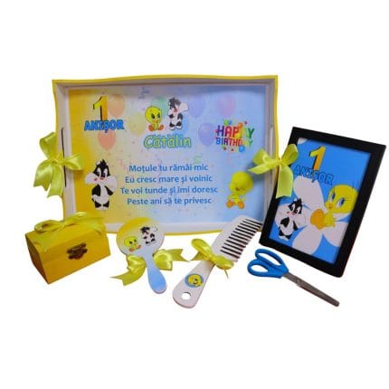 Set Mot Personalizat, Tweety, 6 Piese, Lemn, Galben, 20x30cm, SMD061