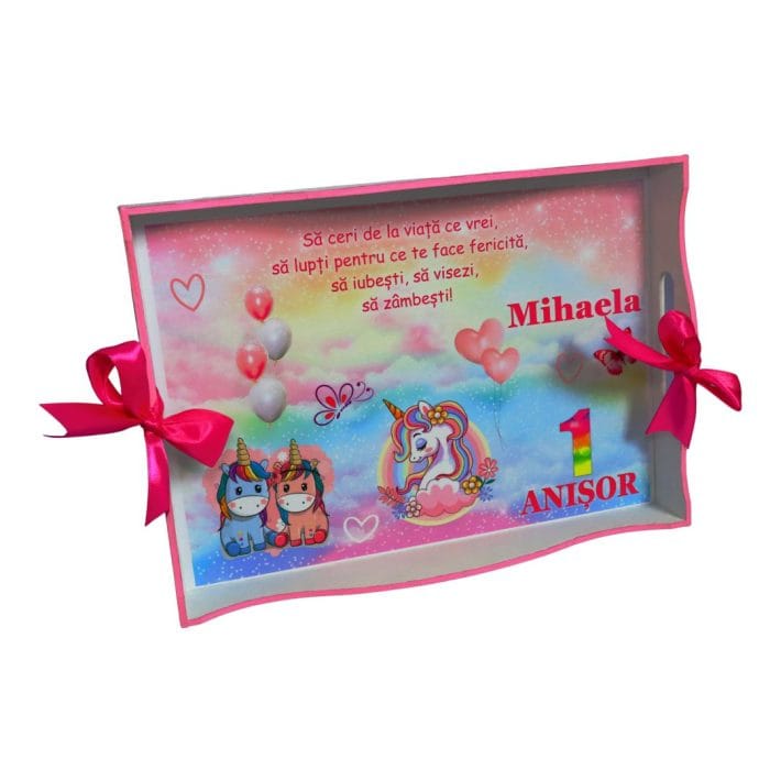 Set Mot Personalizat, Unicorn, 5 Piese, Lemn, Roz, 20x30cm, SMD064 - imagine 2