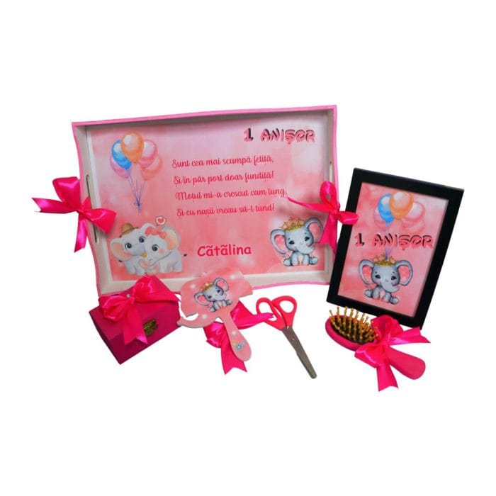 Set Mot Personalizat, Elefantica, 6 Piese, Lemn, Roz, 20x30cm, SMD023 - imagine 2