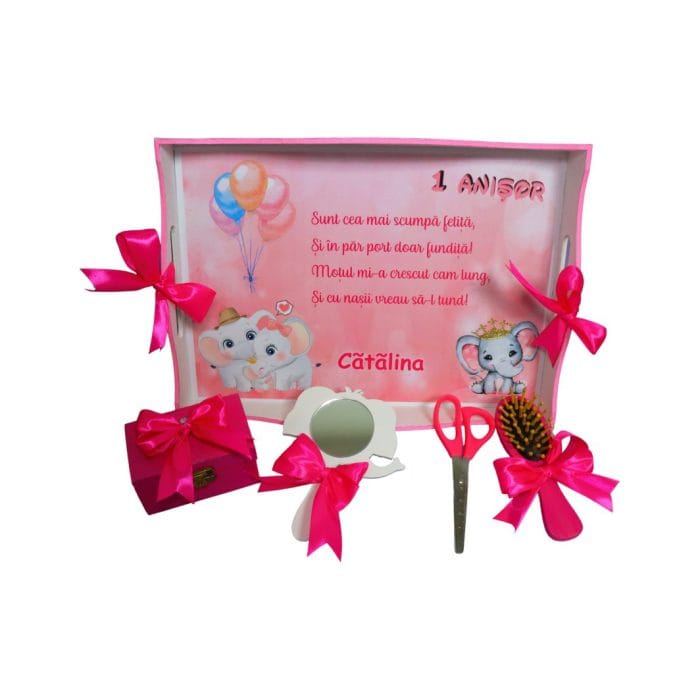 Set Mot Personalizat, Elefantica, 5 Piese, Lemn, Roz, 20x30cm, SMD024 - imagine 3