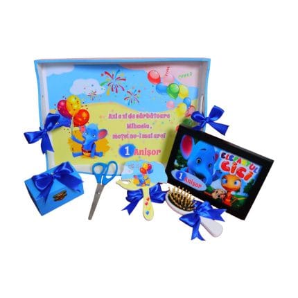 Set Mot Personalizat, Elefantul Cici, 6 Piese, Lemn, Albastru 20x30cm, SMD025