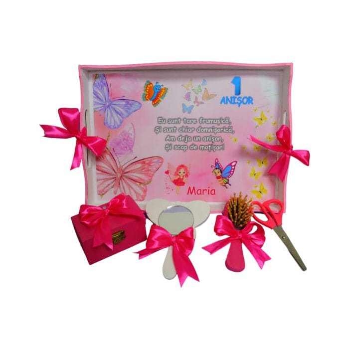 Set Mot Personalizat, Fluturi, 5 Piese, Lemn, Roz, 20x30cm, SMD028 - imagine 3