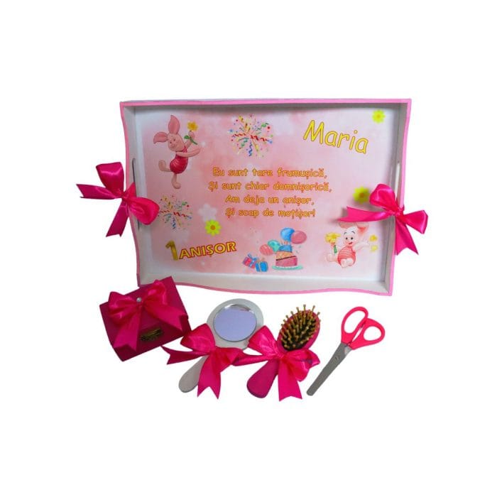Set Mot Personalizat, Porcusorul Piglet, 5 Piese, Lemn, Roz, 20x30cm, SMD046 - imagine 3