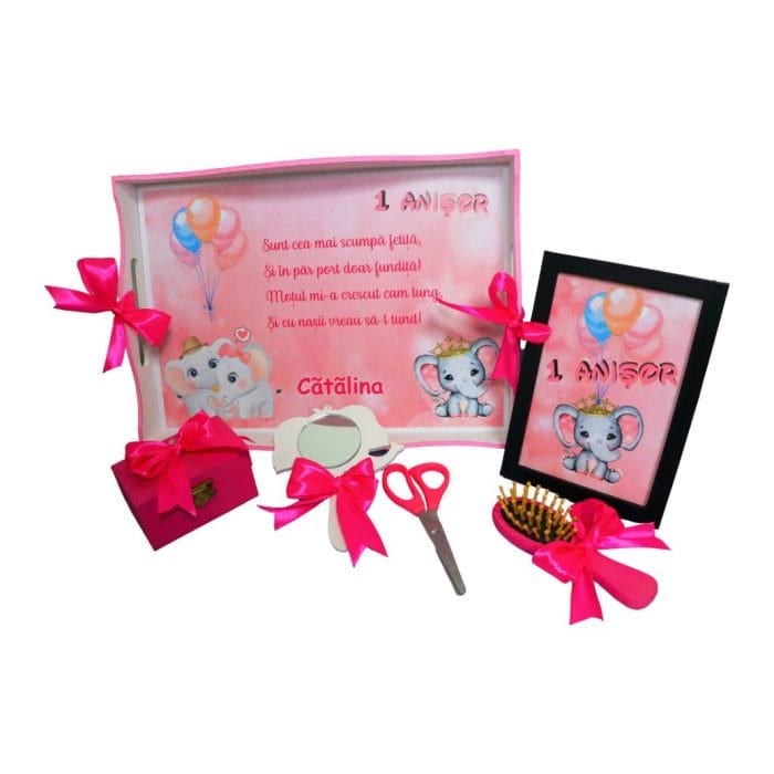 Set Mot Personalizat, Elefantica, 6 Piese, Lemn, Roz, 20x30cm, SMD023 - imagine 3