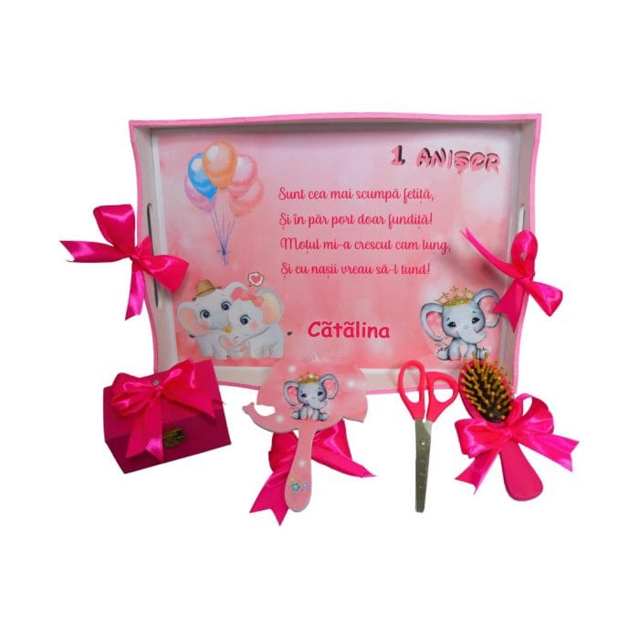 Set Mot Personalizat, Elefantica, 5 Piese, Lemn, Roz, 20x30cm, SMD024 - imagine 1