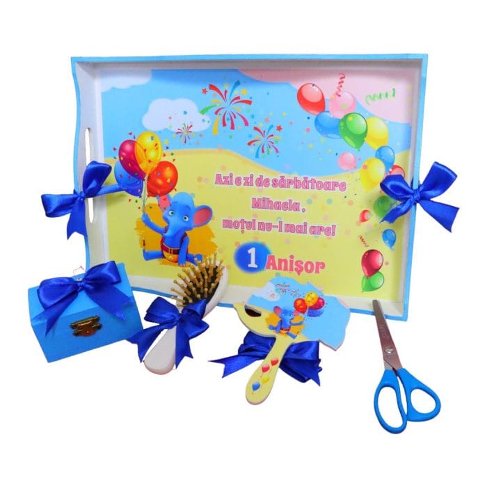 Set Mot Personalizat, Elefantul Cici, 5 Piese, Lemn, Albastru, 20x30cm, SMD026 - imagine 1