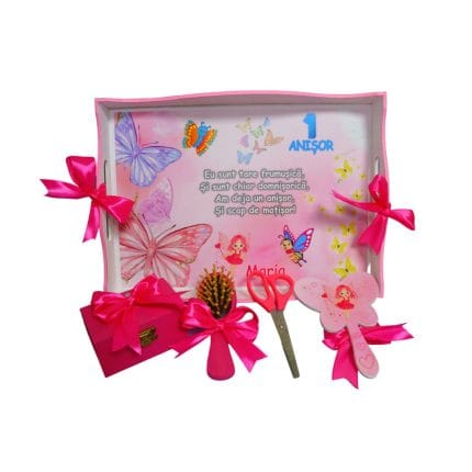Set Mot Personalizat, Fluturi, 5 Piese, Lemn, Roz, 20x30cm, SMD028