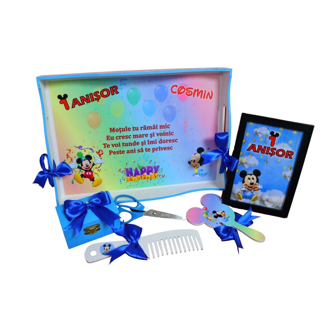 3 Set Mot Personalizat, Mickey Mouse, 6 Piese, Lemn, Albastru, 20x30cm, SMD037 - imagine 1