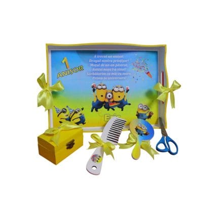 Set Mot Personalizat, Minioni, 5 Piese, Lemn, Galben, 20x30cm, SMD041