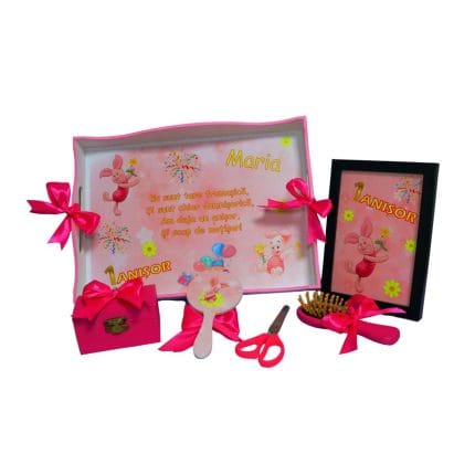 Set Mot Personalizat, Porcusorul Piglet, 6 Piese, Lemn, Roz, 20x30cm, SMD045