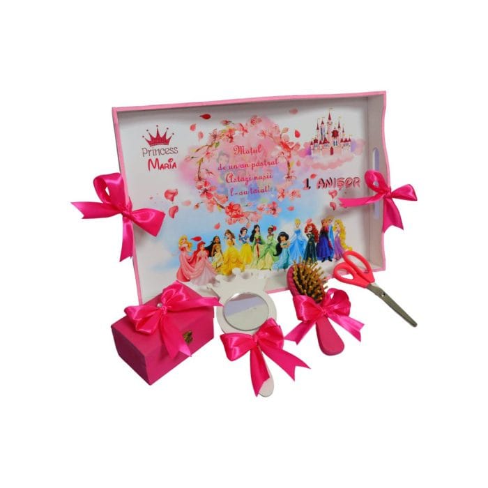 Set Mot Personalizat, Printesele Disney, 5 Piese, Lemn, Roz, 20x30cm, SMD050 - imagine 5