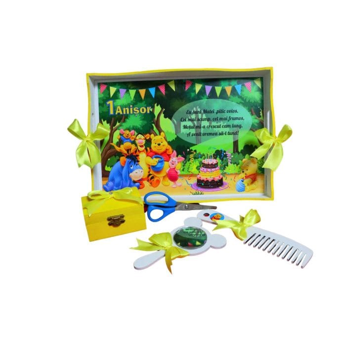 Set Mot Personalizat, Winnie the Pooh, 5 Piese, Lemn, Galben, 20x30cm, SMD068 - imagine 5