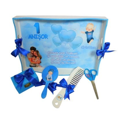 Set Mot Personalizat, Baby Boy, 5 Piese, Lemn, Albastru, 20x30cm, SMD011