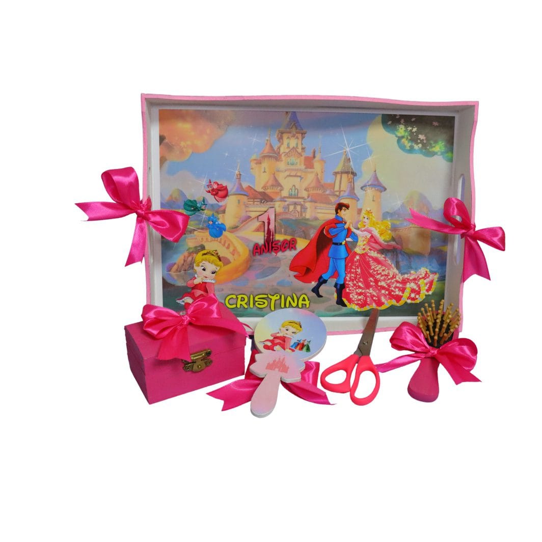 4 Set Mot Personalizat, Frumoasa Adormita, 5 Piese, Lemn, Roz, 20x30cm, SMD030 - imagine 1