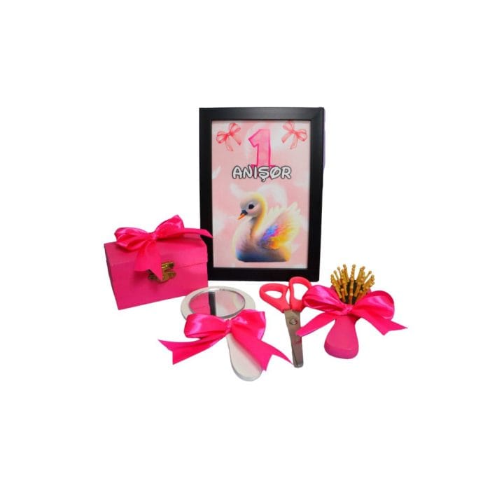 Set Mot Personalizat, Lebede, 6 Piese, Lemn, Roz, 20x30cm, SMD031 - imagine 4