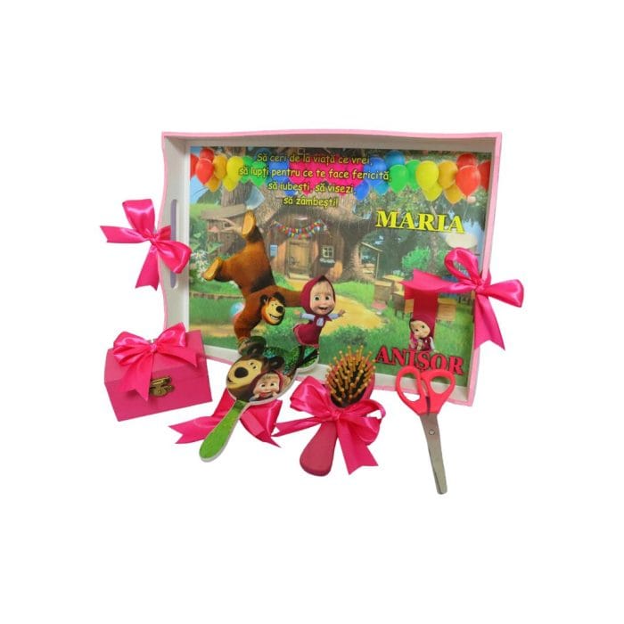 Set Mot Personalizat, Masha si Ursul, 5 Piese, Lemn, Roz, 20x30cm, SMD033 - imagine 4