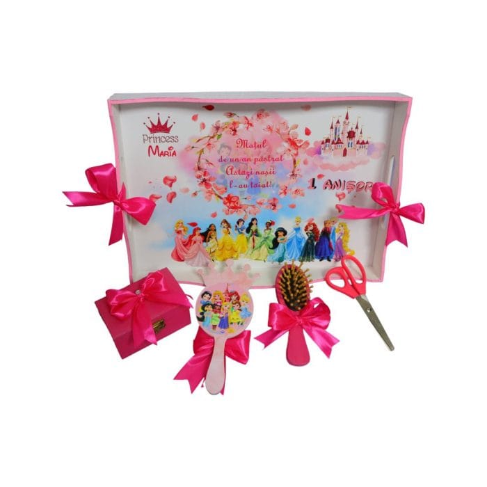 Set Mot Personalizat, Printesele Disney, 5 Piese, Lemn, Roz, 20x30cm, SMD050 - imagine 1