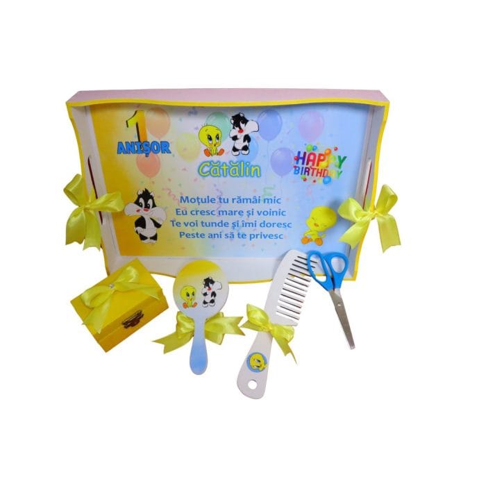 Set Mot Personalizat, Tweety, 5 Piese, Lemn, Galben, 20x30cm, SMD062 - imagine 1