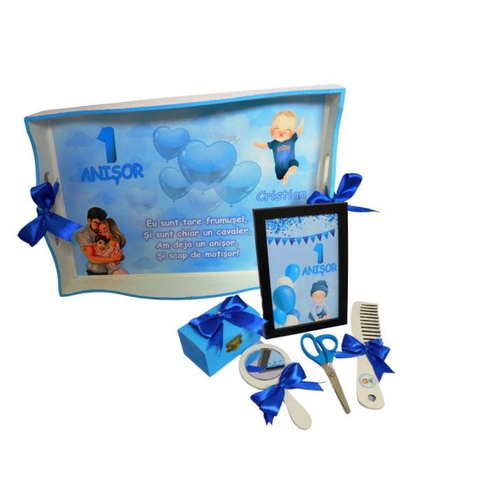 Set Mot Personalizat, Baby Boy, 6 Piese, Lemn, Albastru, 20x30cm, SMD012 - imagine 3