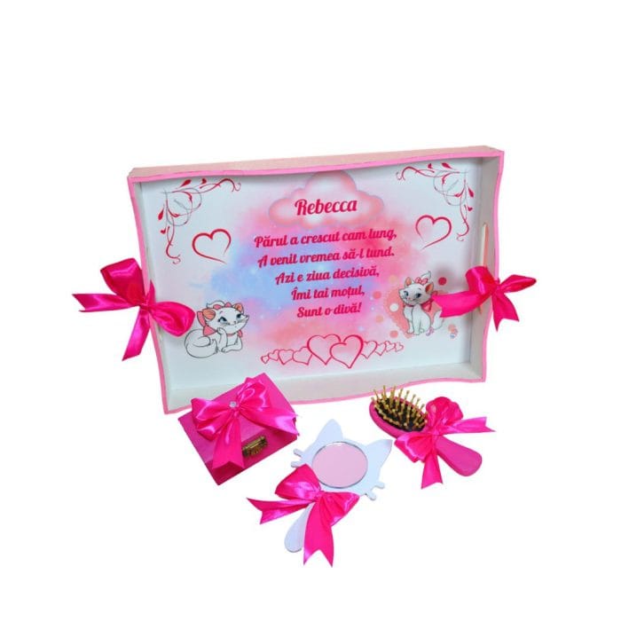 Set Mot Personalizat, Pisica Marrie, 5 Piese, Lemn, Roz, 20x30cm, SMD043 - imagine 3