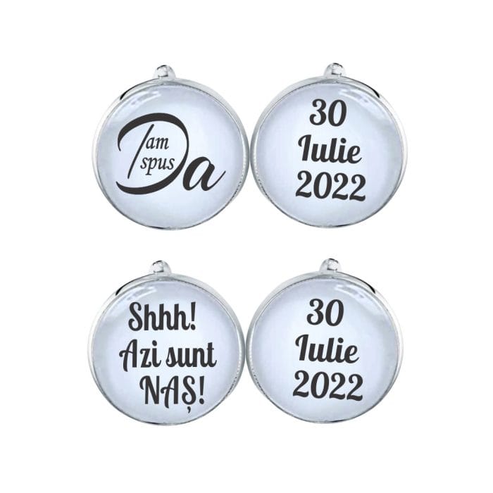 Set Butoni Personalizati, Nas, Mire, Nunta, Argintiu, 18x16 mm, BMN027 - imagine 1