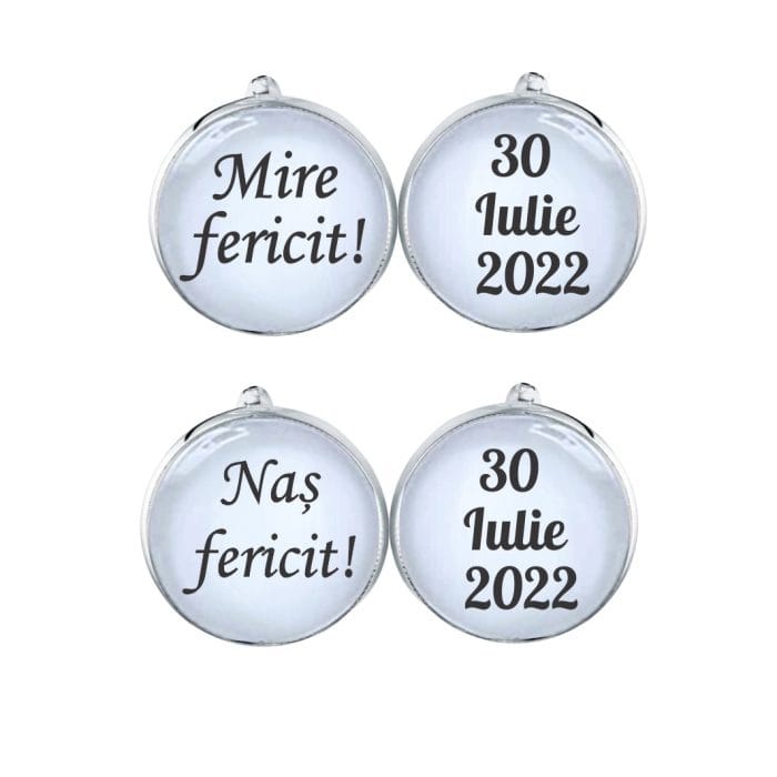 Set Butoni Personalizati, Nas, Mire, Nunta, Argintiu, 18x16 mm, BMN029 - imagine 1