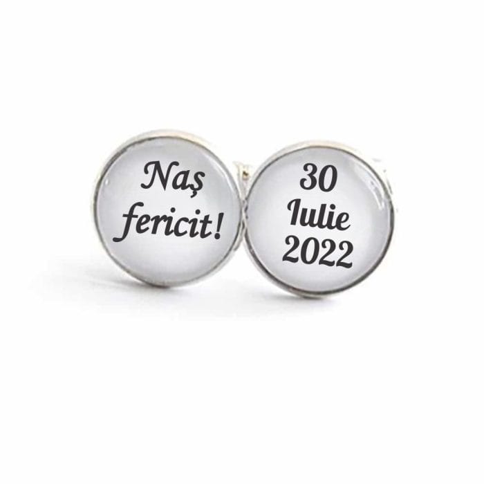 Set Butoni Personalizati, Nas, Mire, Nunta, Argintiu, 18x16 mm, BMN029 - imagine 3