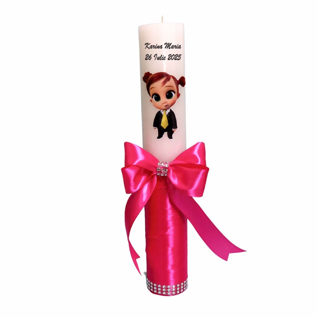 LMB006 Lumanare Botez, Personalizata, Baby Boss Girl, Roz, 35 cm, LMB006 - imagine 1