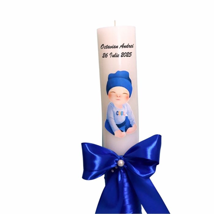 Lumanare Botez, Personalizata, Baby Boy, Albastru, 35 cm, LMB009 - imagine 2
