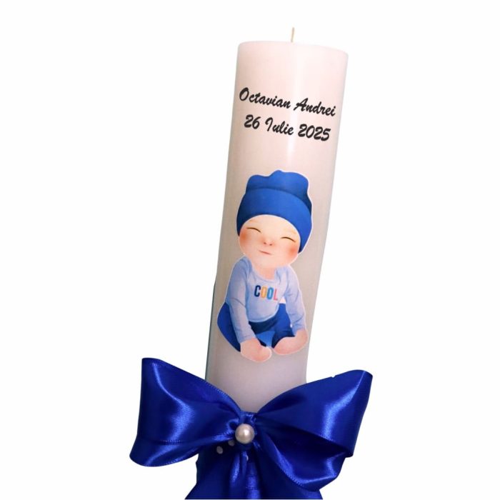 Lumanare Botez, Personalizata, Baby Boy, Albastru, 35 cm, LMB009 - imagine 5