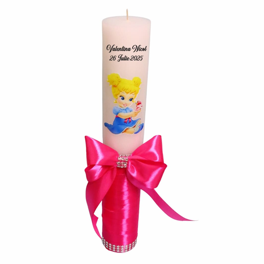 LMB015... Lumanare Botez, Personalizata, Cenusareasa, Roz, 35 cm, LMB015 - imagine 1