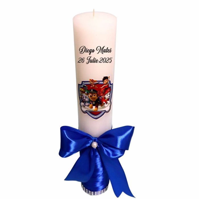 Lumanare Botez, Personalizata, Patrula Catelusilor, Albastru, 35 cm, LMB016 - imagine 5
