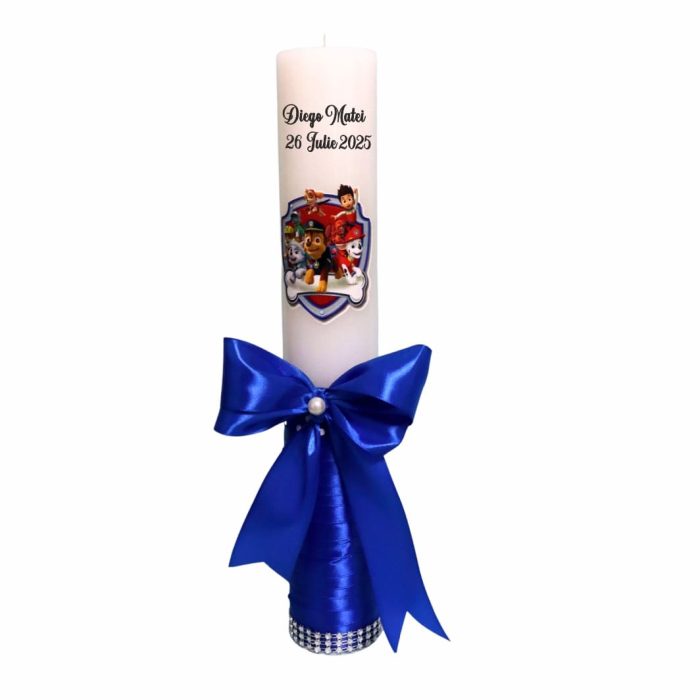 Lumanare Botez, Personalizata, Patrula Catelusilor, Albastru, 35 cm, LMB016 - imagine 1
