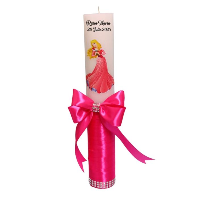 Lumanare Botez, Personalizata, Frumoasa Adormita, Roz, 35 cm, LMB020 - imagine 3
