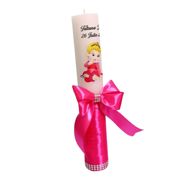 Lumanare Botez, Personalizata, Frumoasa Adormita, Roz, 35 cm, LMB021 - imagine 4