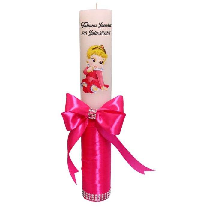Lumanare Botez, Personalizata, Frumoasa Adormita, Roz, 35 cm, LMB021 - imagine 1