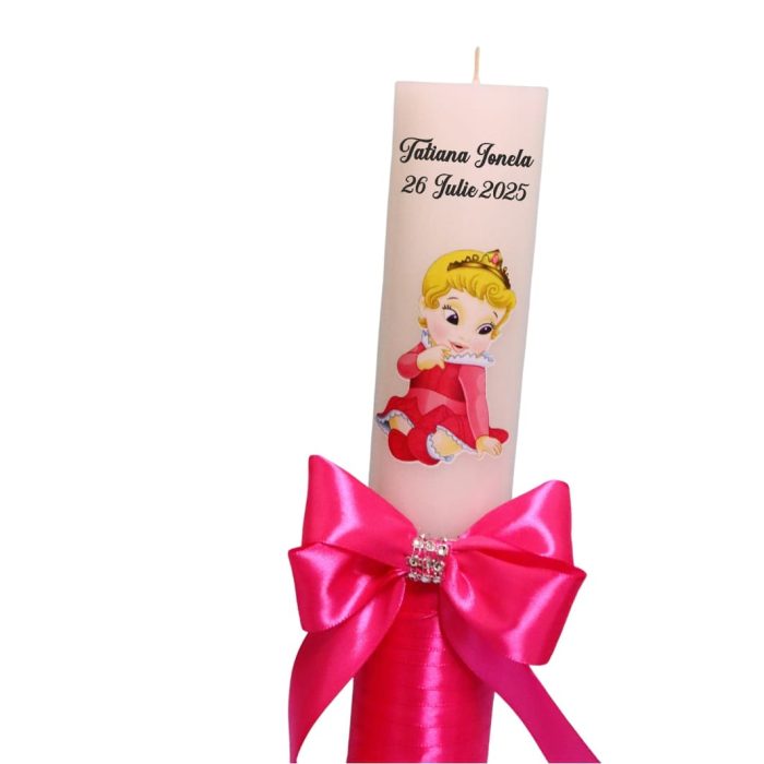 Lumanare Botez, Personalizata, Frumoasa Adormita, Roz, 35 cm, LMB021 - imagine 2