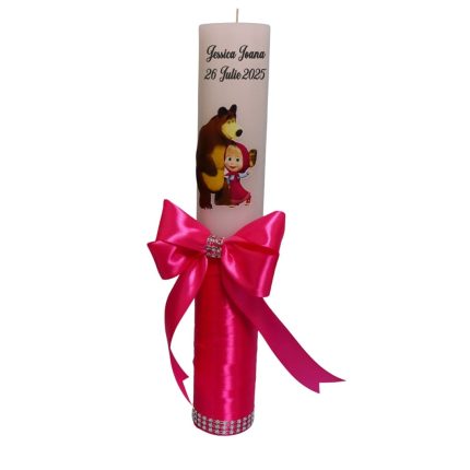 Lumanare Botez, Personalizata, Masha si Ursul, Roz, 35 cm, LMB024