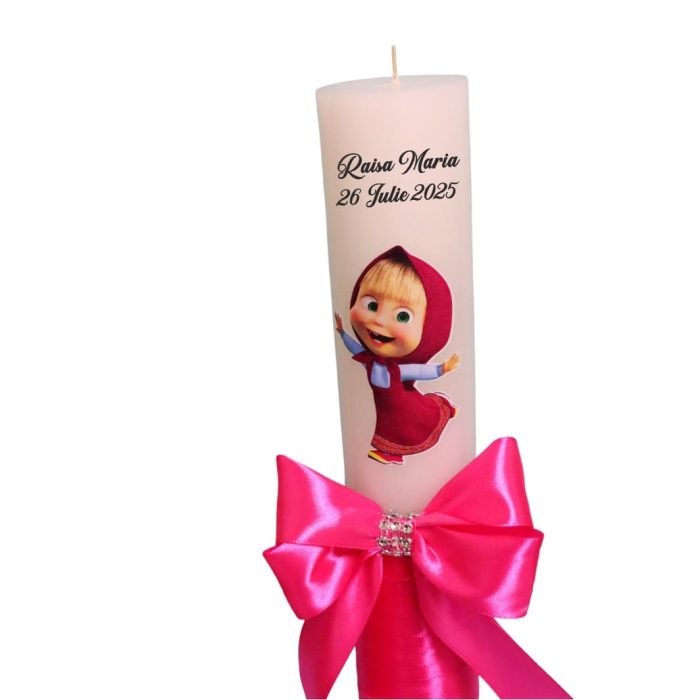Lumanare Botez, Personalizata, Masha si Ursul, Roz, 35 cm, LMB025 - imagine 2
