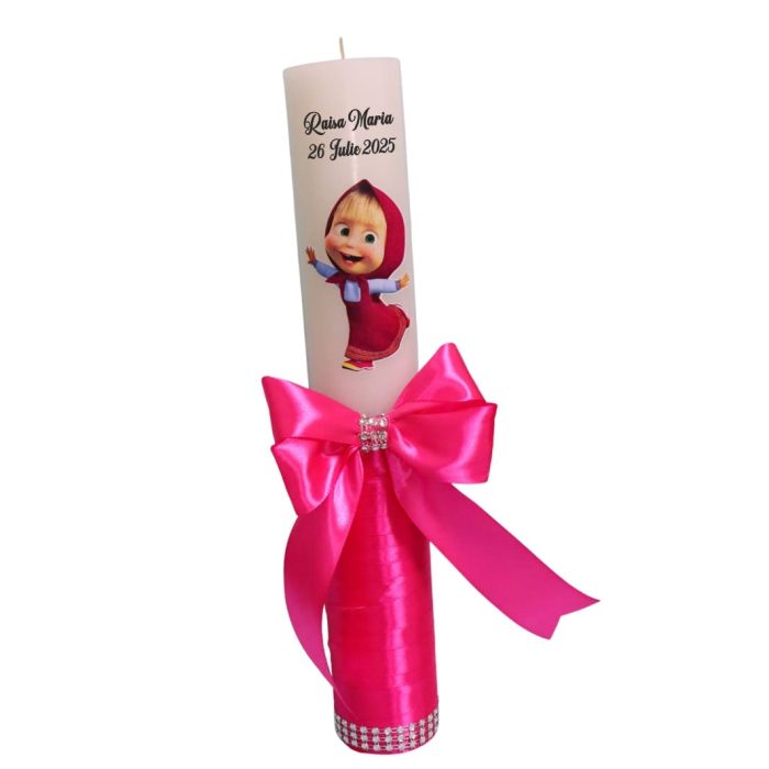 Lumanare Botez, Personalizata, Masha si Ursul, Roz, 35 cm, LMB025 - imagine 4