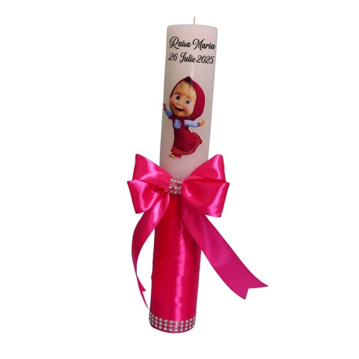 Lumanare Botez, Personalizata, Masha si Ursul, Roz, 35 cm, LMB025 - imagine 3