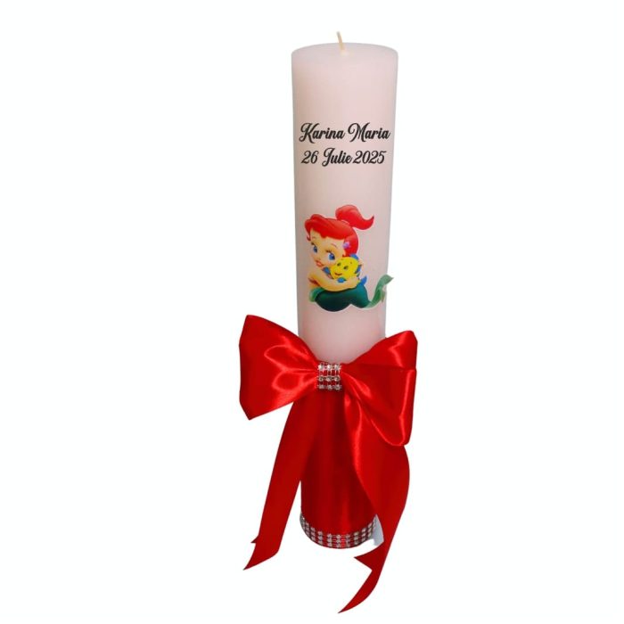 Lumanare Botez, Personalizata, Mica Sirena, Rosu, 35 cm, LMB027 - imagine 5