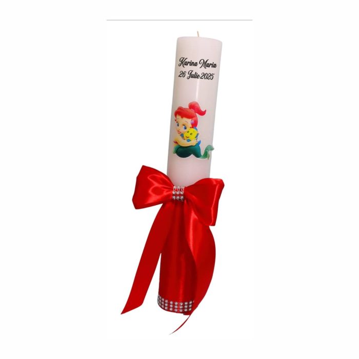 Lumanare Botez, Personalizata, Mica Sirena, Rosu, 35 cm, LMB027 - imagine 4